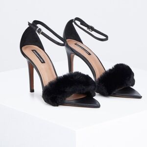 BCBGMAXAZRIA Denli Faux Fur Ankle Strap Dress Sandals Size 9